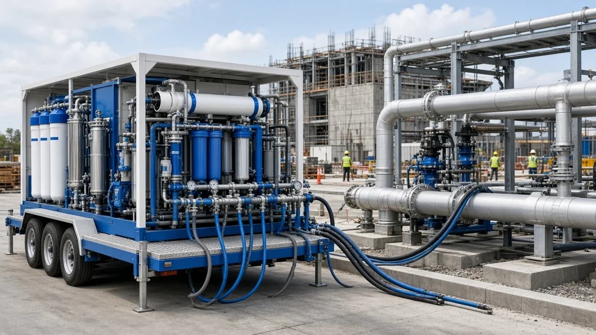 NearZero filtration and reverse-osmosis trailer connected to facility piping on site